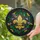 Golden Fleur-de-lis Tiffany Stained Glass Art - Jewel Tone Green Leaves Purple Flowers Mosaic Dark Background Stained Glass Suncatcher - 2