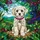 White Bichon Poodle Puppy Stained Glass Jewel Tone Pink Collar Landscape Gift Stained Glass Suncatcher - 5
