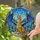 Golden Stained Glass Dragon Art - Winter Mountain Evergreen Pine Blue Eye Scene Stained Glass Suncatcher - 2