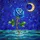 Blue Rose Crescent Moon Night Sky Stained Glass Mosaic Art - Celestial Water Scene Stained Glass Suncatcher - 5
