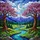 Tiffany Glass River Valley Purple Pink Trees Blue Mountains Moon Clouds Jewel Tones Stained Glass Suncatcher - 5