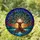 Majestic Stained Glass Tree of Life Cosmic Sky Sunset Mountains Water Moss Jewel Tones Stained Glass Suncatcher - 1