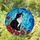 Black White Tuxedo Cat, Red Roses & Green Foliage - Swirling Blue Teal Stained Glass Stained Glass Suncatcher - 1