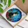 Black White Tuxedo Cat, Red Roses & Green Foliage - Swirling Blue Teal Stained Glass Stained Glass Suncatcher - 3