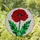 Red Poppy Stained Glass Tiffany Style Flower Mosaic with Green Leaves & Frosted Background Stained Glass Suncatcher - 1