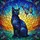 Celestial Black Cat Galaxy Pattern Butterfly Tiffany Glass Mosaic Rippled Jewel Tones Stained Glass Suncatcher - 5
