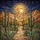 Stained Glass Desert Night Scene - Golden Full Moon, Saguaro Cactus, Mountain View Stained Glass Suncatcher - 5