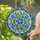 Tiffany Style Blue Flower Stained Glass Intricate Floral Mosaic with Green Leaves & Buds Stained Glass Suncatcher - 2