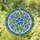 Tiffany Style Blue Flower Stained Glass Intricate Floral Mosaic with Green Leaves & Buds Stained Glass Suncatcher - 1