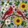 Red Male Female Cardinals Dogwood Sunflowers Berries Green Leaves Tiffany Mosaic Stained Glass Suncatcher - 5