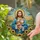 Jesus Christ Tabby Cat Sunflowers - Tiffany Glass Style Glowing Jewel Tones Stained Glass Suncatcher - 2