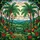 Palm Trees Tropical Landscape - Stained Glass Style with Exotic Flowers Jewel Tones Stained Glass Suncatcher - 5