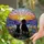 Silhouetted Dogs Alan & Gracie 2018-2025 Wildflowers Sunset Hills Sky Memorial Stained Glass Suncatcher - 2