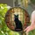 Black Cat Butterfly Bookshelf Stained Glass Window - Cat & Book Lover Gift Stained Glass Suncatcher - 2