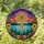 Golden Celtic Cross, Stained Glass Flowers, Pine Trees - Serene Water Landscape Night Sky Stained Glass Suncatcher - 1