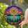 Golden Celtic Cross, Stained Glass Flowers, Pine Trees - Serene Water Landscape Night Sky Stained Glass Suncatcher - 2