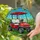 Detailed Modern Red Golf Cart Stained Glass Art - Tiffany Style Mosaic Hills Blue Sky Stained Glass Suncatcher - 2
