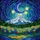Snow-capped Mountain Wildflower Field - Crescent Moon Stars Van Gogh Style Stained Glass Stained Glass Suncatcher - 5