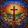 Tiffany Stained Glass Cross Wildflowers Radiant Sunset Sky - Intricate Jewel Tone Art Stained Glass Suncatcher - 5