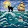 Black Cat Great White Shark Tall Ship - Stormy Seascape Full Moon Marine Adventure Stained Glass Suncatcher - 5