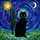 Black Cat Green Eyes Stained Glass Tiffany Style Cypress Tree Celestial Night Sky Stained Glass Suncatcher - 5