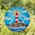 Stained Glass Lighthouse Rocky Island - Ocean Waves, Sunburst Sky, Keeper's Cottage Stained Glass Suncatcher - 1