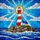 Stained Glass Lighthouse Rocky Island - Ocean Waves, Sunburst Sky, Keeper's Cottage Stained Glass Suncatcher - 5