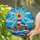 Stained Glass Lighthouse Rocky Island - Ocean Waves, Sunburst Sky, Keeper's Cottage Stained Glass Suncatcher - 2