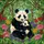 Panda Cub Wildflower Jungle Stained Glass Art - Emerald Green Fuchsia Pink Jewel Tones Stained Glass Suncatcher - 5