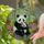 Panda Cub Wildflower Jungle Stained Glass Art - Emerald Green Fuchsia Pink Jewel Tones Stained Glass Suncatcher - 2