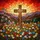 Rugged Wooden Cross Wildflower Meadow Sunset Mountains - Glowing Tiffany Stained Glass Stained Glass Suncatcher - 5