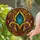 Tiffany Stained Glass Lily Petal Scroll Art Mosaic - Teal Turquoise Violet Gold Jewel Tones Stained Glass Suncatcher - 2