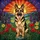 German Shepherd Stained Glass Art - Tiffany Style Dog Portrait Poppies Lupines Max Stained Glass Suncatcher - 5