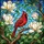 Red Cardinal Magnolia Stained Glass Tiffany Style Art - Nature Inspired Home Decor Gift Stained Glass Suncatcher - 5