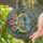 Golden Crescent Moon Dragonfly Daisy Celestial Garden - Tiffany Glass Style Art Stained Glass Suncatcher - 2