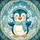 Smiling Cartoon Penguin Rosy Cheeks Light Blue Scarf Earmuffs Winter Snowflakes Gift Stained Glass Suncatcher - 5