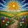 Vibrant Tiffany Stained Glass Radiant Sun Wildflowers Poppies Rolling Hills Mosaic Stained Glass Suncatcher - 5