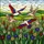 Vibrant Tiffany Glass Birds in Flight - Wildflower Field Rolling Hills Jewel Tone Art Stained Glass Suncatcher - 5