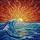 Cresting Ocean Wave Sunset Sky Stained Glass Mosaic Art - Tiffany Style Jewel Tones Stained Glass Suncatcher - 5
