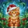Orange Tabby Kitten Santa Hat Holly Berries Winter Sky Mosaic Christmas Cat Lover Gift Stained Glass Suncatcher - 5