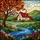 White Cottage Red Roof Autumn Tree River Stone Path Flowers Hills Glowing Translucent Stained Glass Suncatcher - 5