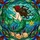 Mermaid Stained Glass Tiffany Style Deep Green Tail Red Floral Hair Seashells Aquatic Stained Glass Suncatcher - 5
