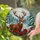 Deer Antlers Poinsettia Snowy Winter Forest - Tiffany Stained Glass Christmas Holiday Gift Stained Glass Suncatcher - 2