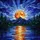 Radiant Cracked Full Moon Mountain Lake Forest - Starry Twilight Stained Glass Horizon Stained Glass Suncatcher - 5