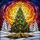 Stained Glass Christmas Tree Evergreen Snow Mosaic Sky Jewel Tones - Festive Holiday Decor Stained Glass Suncatcher - 5
