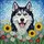 Siberian Husky Dog Wildflowers Daisies Sunflowers Mosaic Sky Stained Glass Art Decor Stained Glass Suncatcher - 5