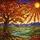 Tiffany Style Autumn Tree Sun Mountain River Landscape Jewel Tone Birds High Contrast Stained Glass Suncatcher - 5