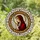 Serene Veiled Woman Prayer Stained Glass Mosaic - Red Robe, Amber Border, Cream White Stained Glass Suncatcher - 1