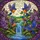 Blue Head Orange Breast Songbirds Waterfall Lilac Bushes Tiffany Stained Glass Sky Mosaic Stained Glass Suncatcher - 5