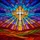 Glowing Cross Golden Rays Stained Glass - Tiffany Style Sky Mosaic Jewel Tone Art Stained Glass Suncatcher - 5